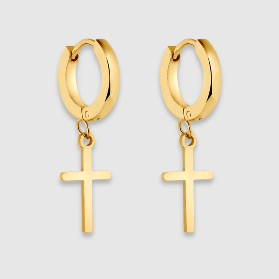 Hoop cross earrings on sale gold